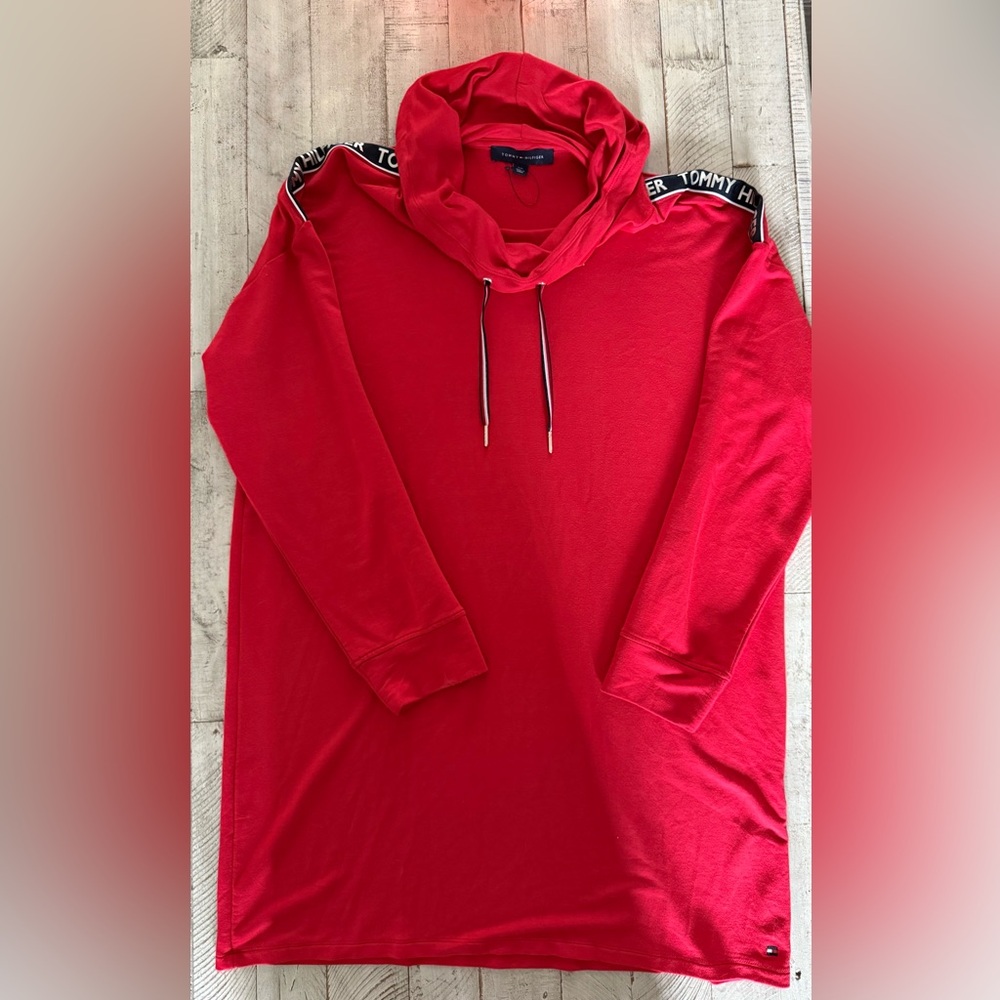 Tommy Hilfiger Red CowlNeck Long Sleeve T Shirt Dress / Tunic Large NWOT